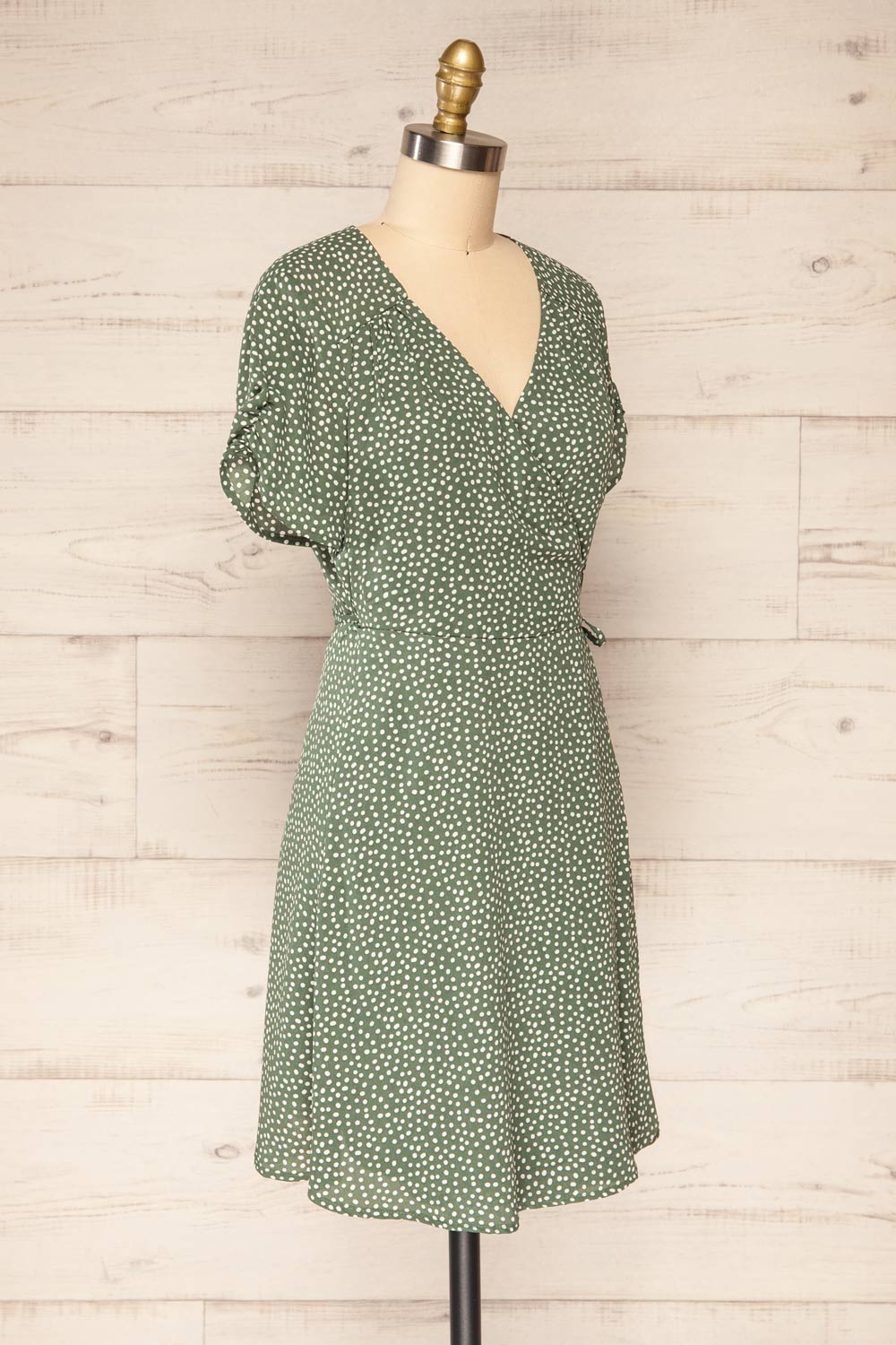 Krustil Sage Polka Dot Short Wrap Dress | La petite garçonne side view