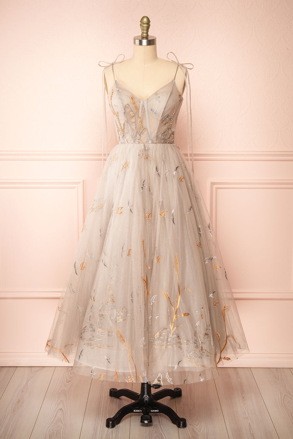 Ksenia A-Line Midi Dress w/ Bird Embroidery | Boutique 1861 front view