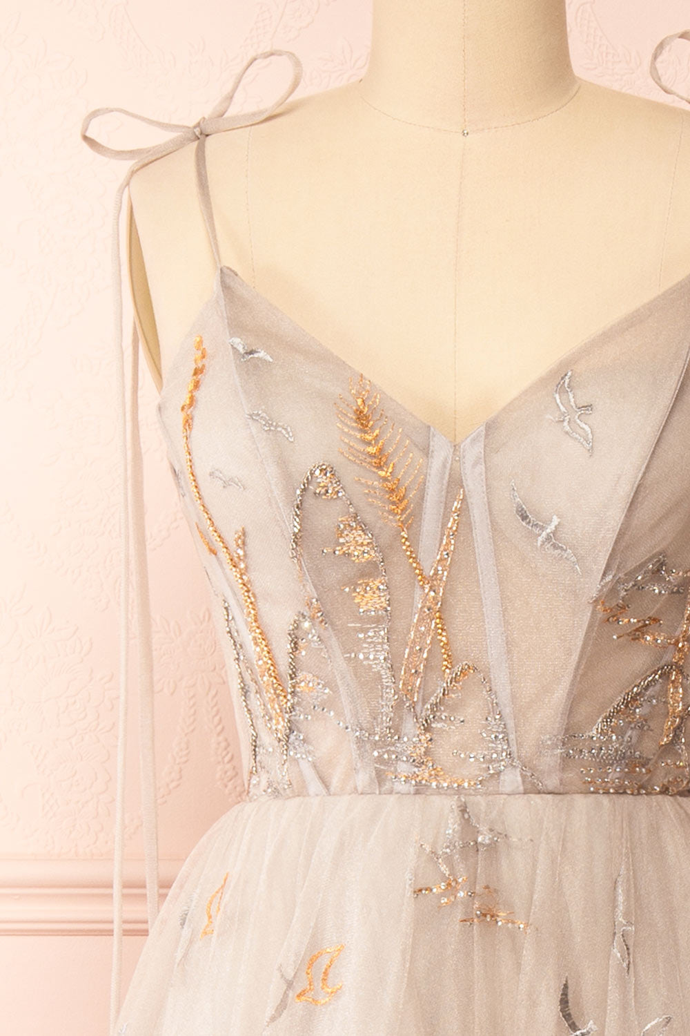 Ksenia A-Line Midi Dress w/ Bird Embroidery | Boutique 1861 front close-up