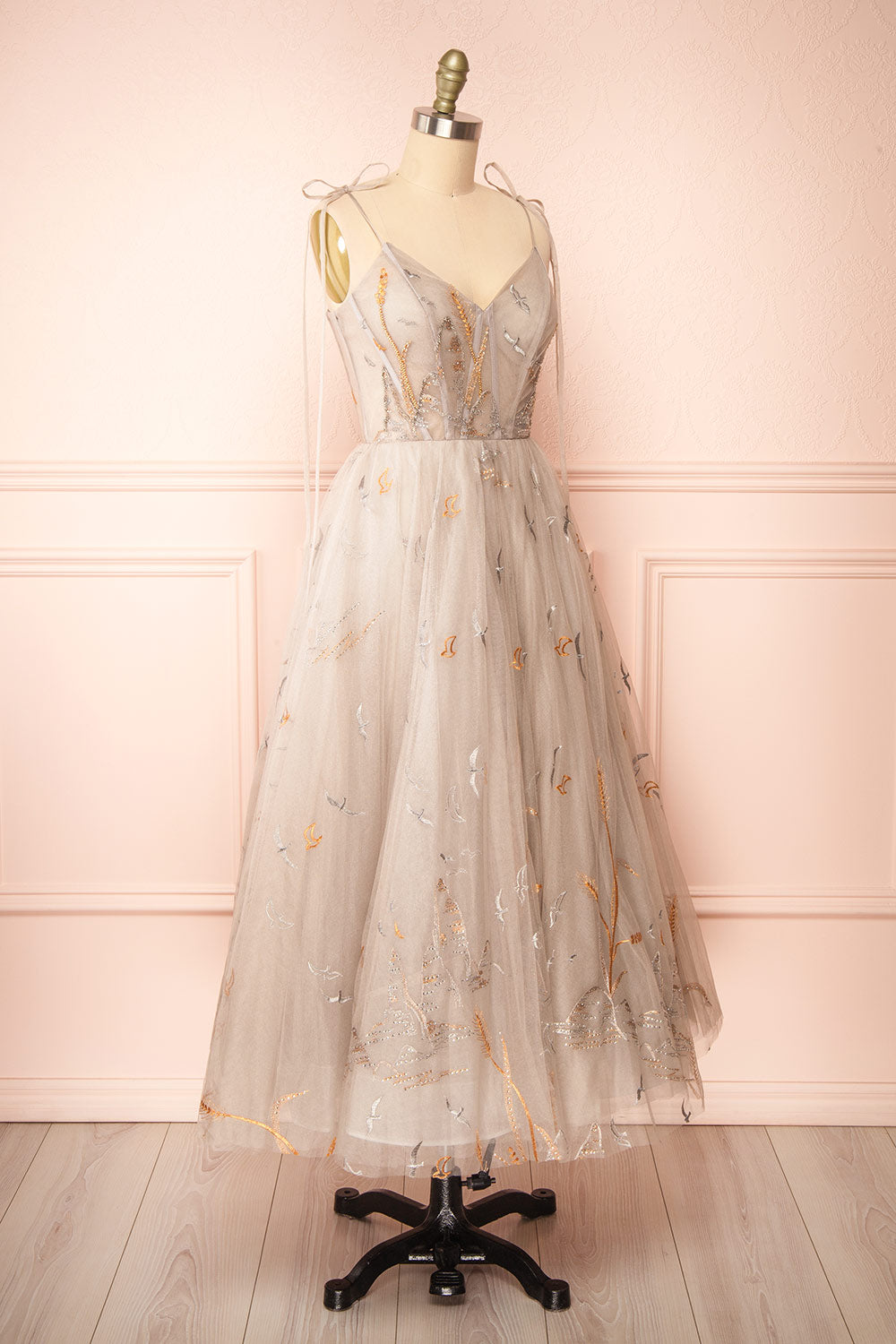 Ksenia A-Line Midi Dress w/ Bird Embroidery | Boutique 1861 side view