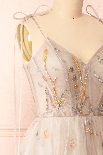 Ksenia A-Line Midi Dress w/ Bird Embroidery | Boutique 1861 side close-up