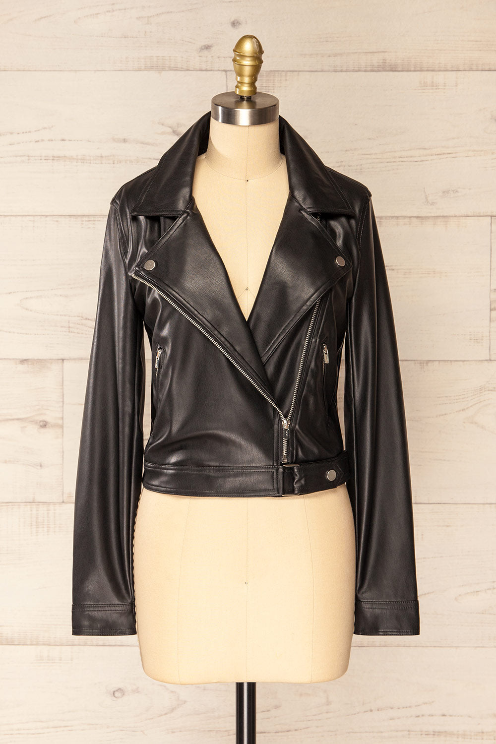 Kyoto Black Cropped Faux Leather Jacket | La petite garçonne open view
