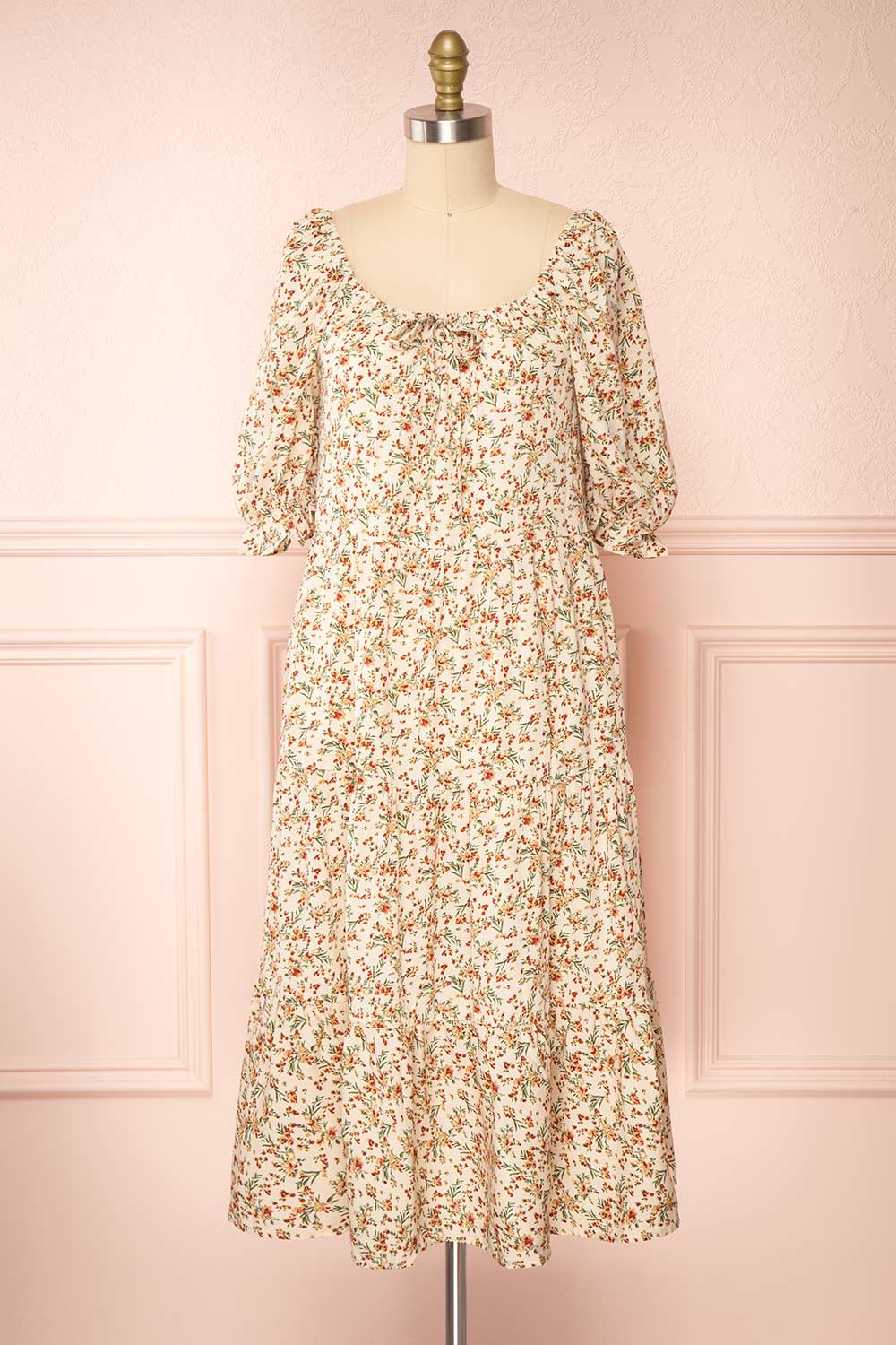 Laksha Short Sleeve Floral Midi Dress with Ruffles | Boutique 1861 front view