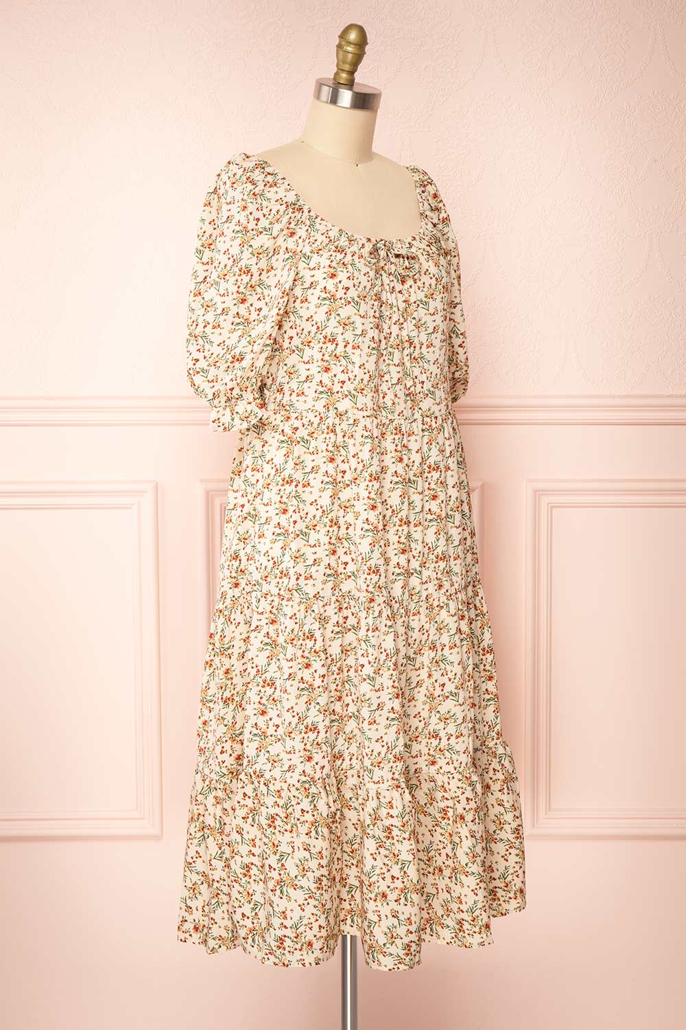 Laksha Short Sleeve Floral Midi Dress with Ruffles | Boutique 1861 side view