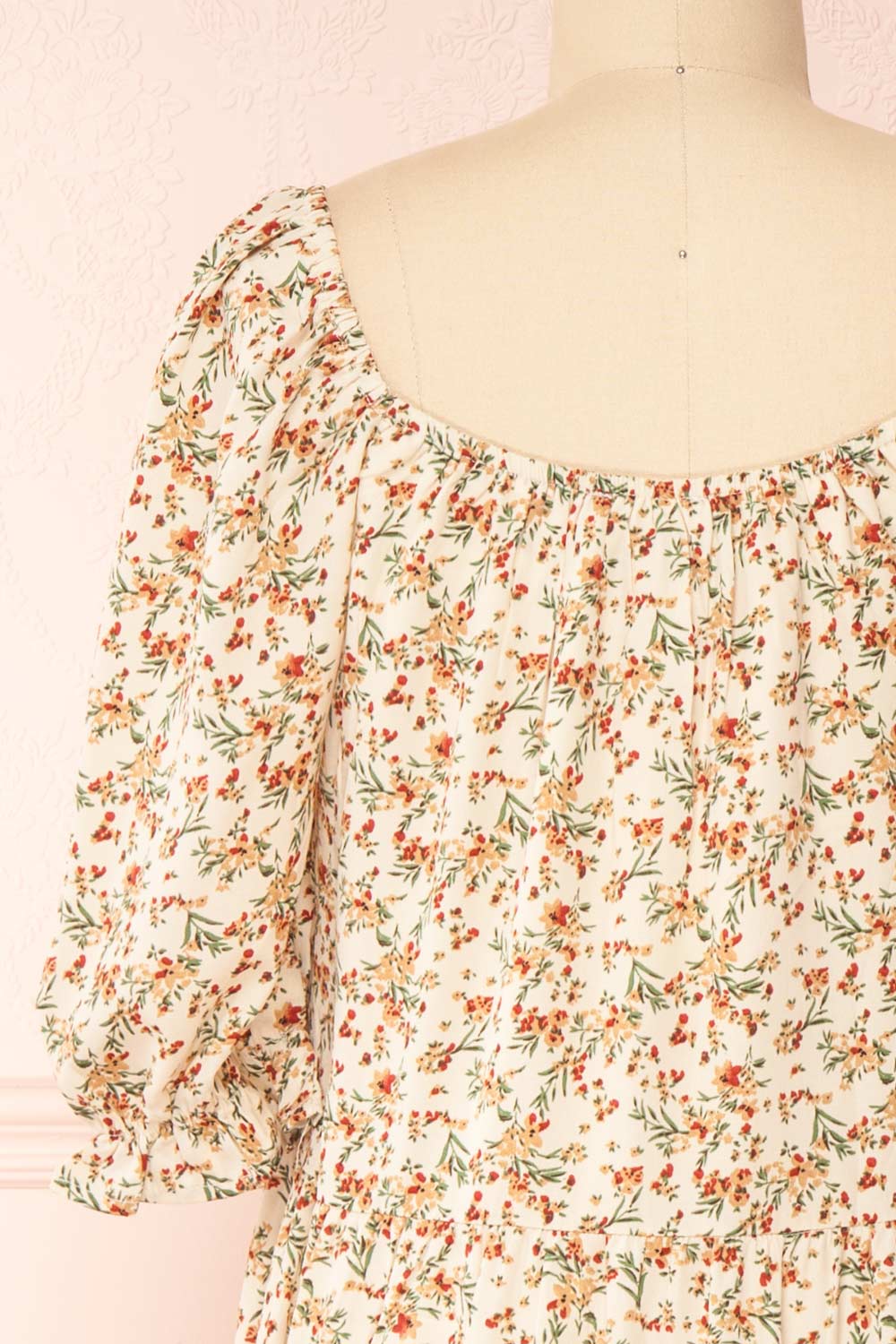 Laksha Short Sleeve Floral Midi Dress with Ruffles | Boutique 1861 back close-up