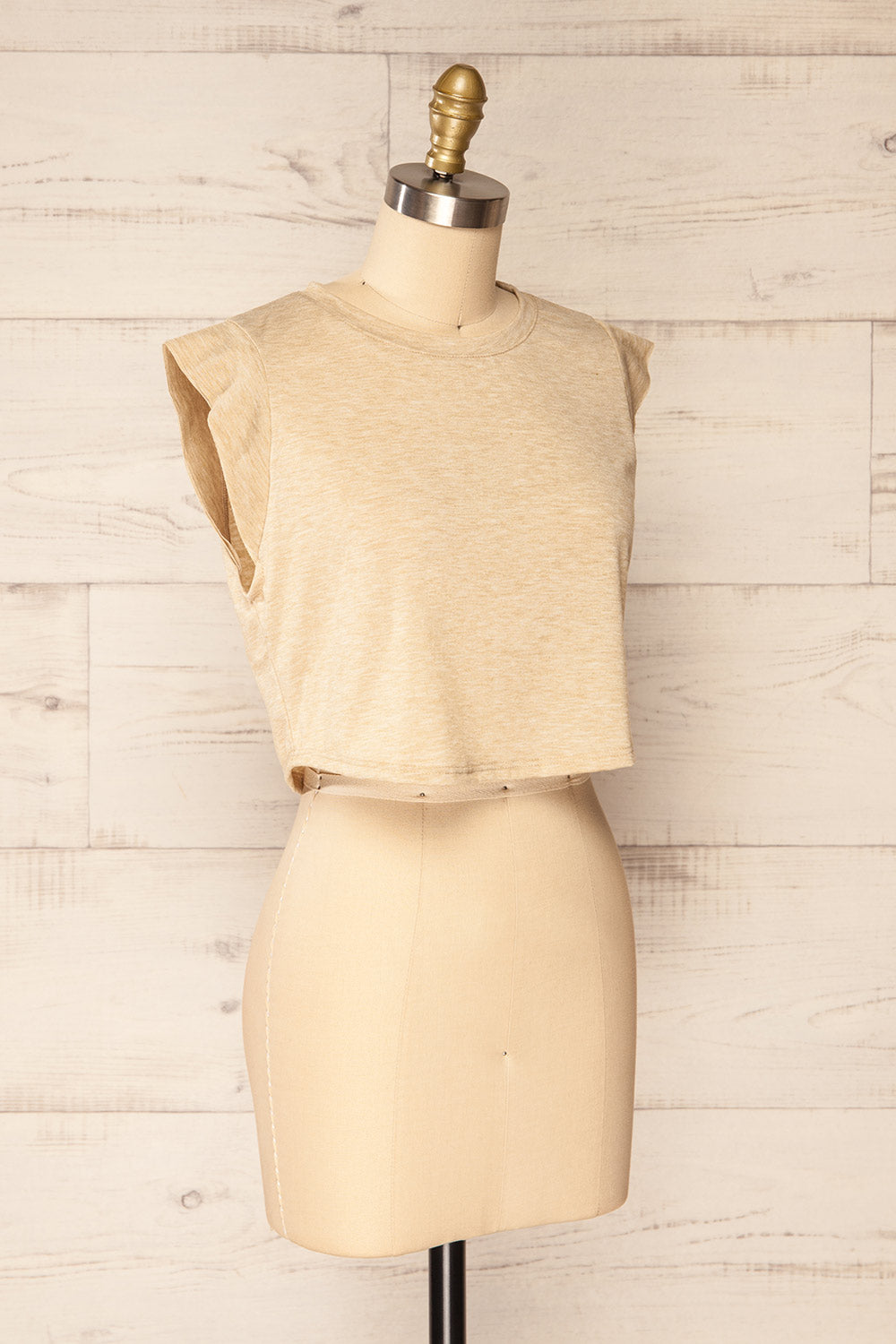 Larryk Beige Sleeveless Cropped Top | La Petite Garçonne front side view