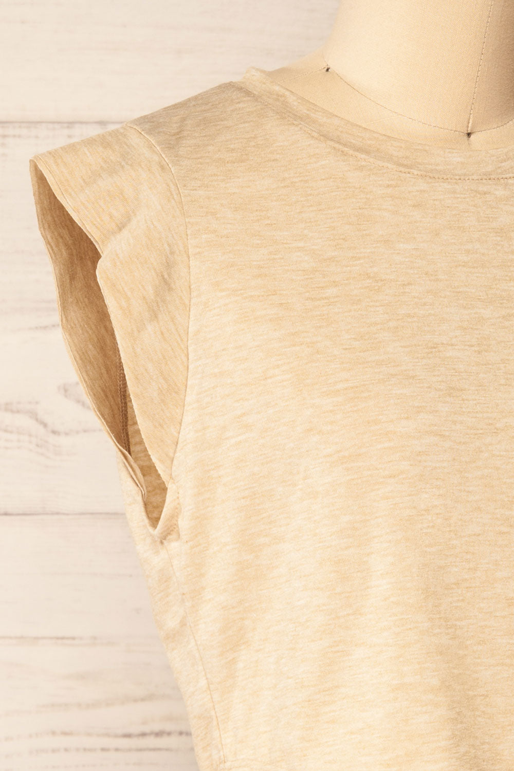 Larryk Beige Sleeveless Cropped Top | La Petite Garçonne side close-up