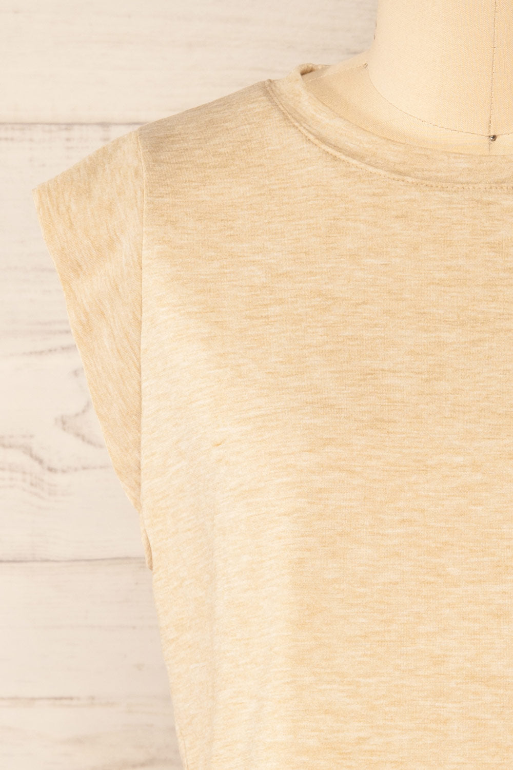 Larryk Beige Sleeveless Cropped Top | La Petite Garçonne front close-up