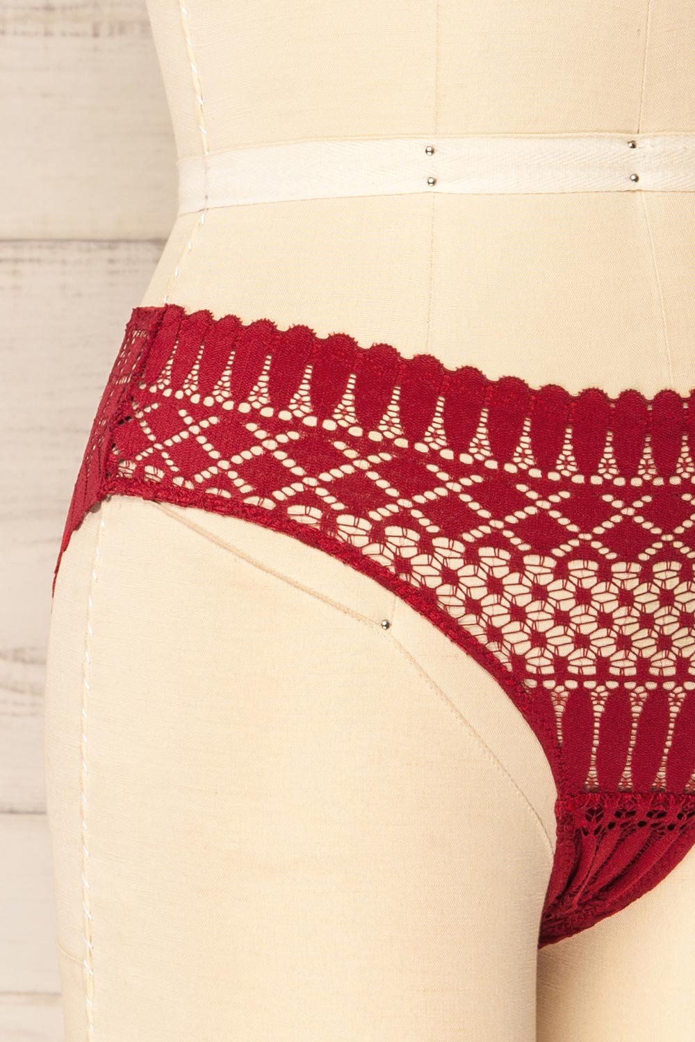 Larvik Burgundy Lace Underwear | La petite garçonne side close-up 