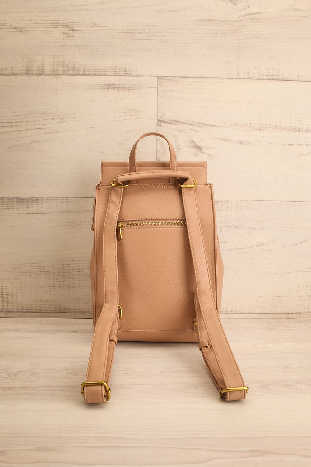 Laucala Beige Faux-Leather Backpack | La petite garçonne back view