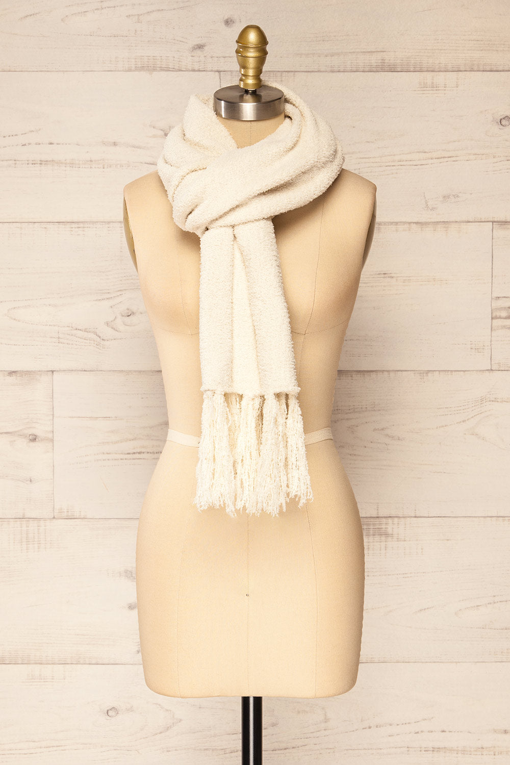 Le Chasseur Ivory Oversized Fluffy Fringed Scarf | La petite garçonne side view