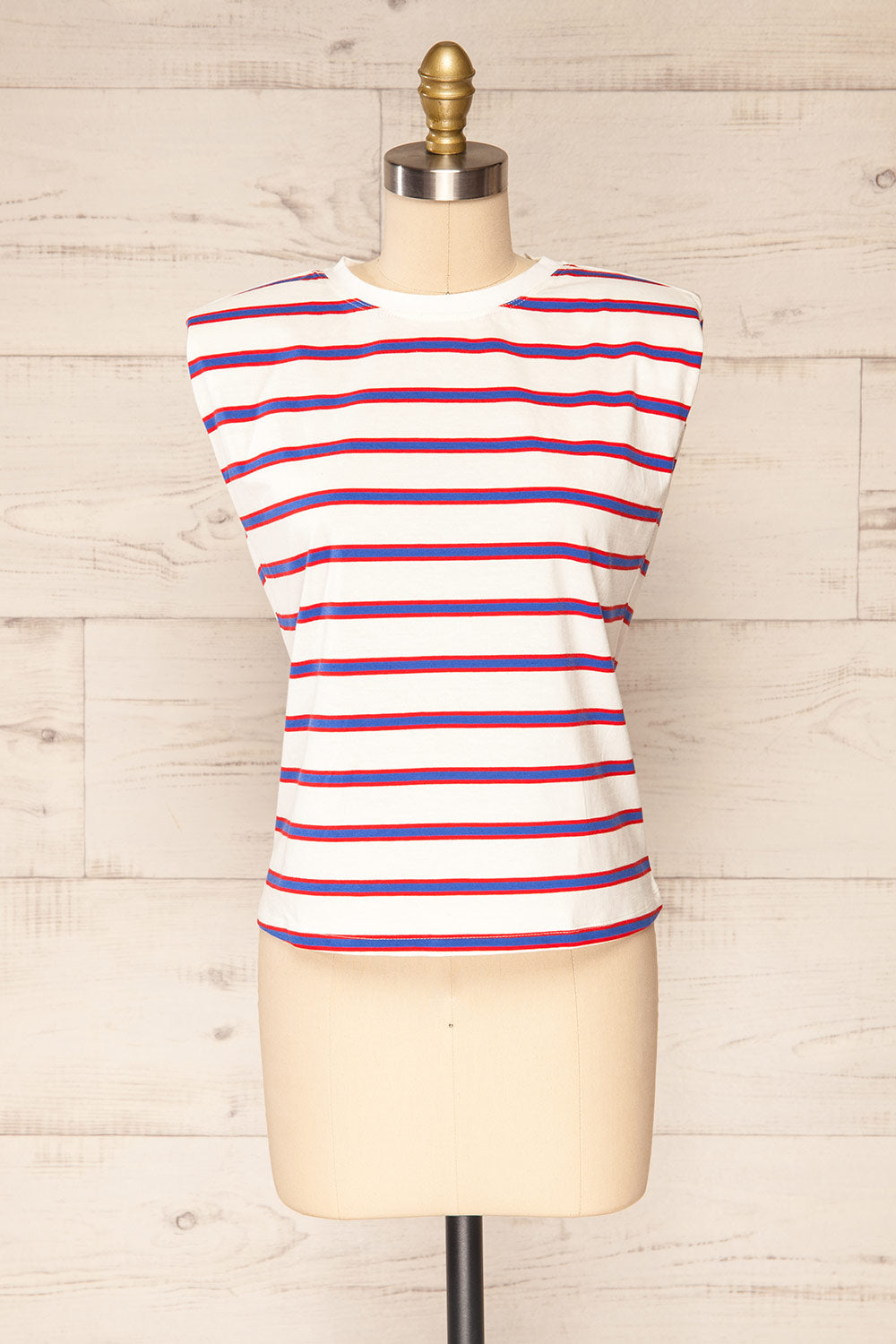 Leba Red Shoulder Padded Striped Shirt | La petite garçonne front view