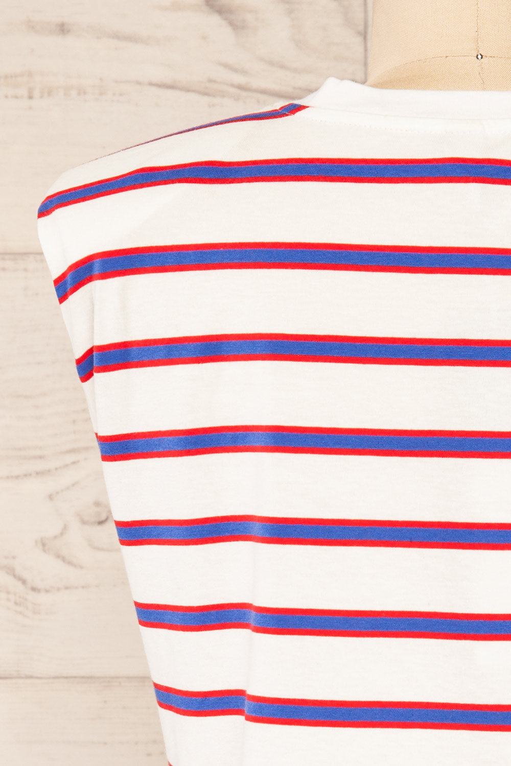 Leba Red Shoulder Padded Striped Shirt | La petite garçonne back close-up