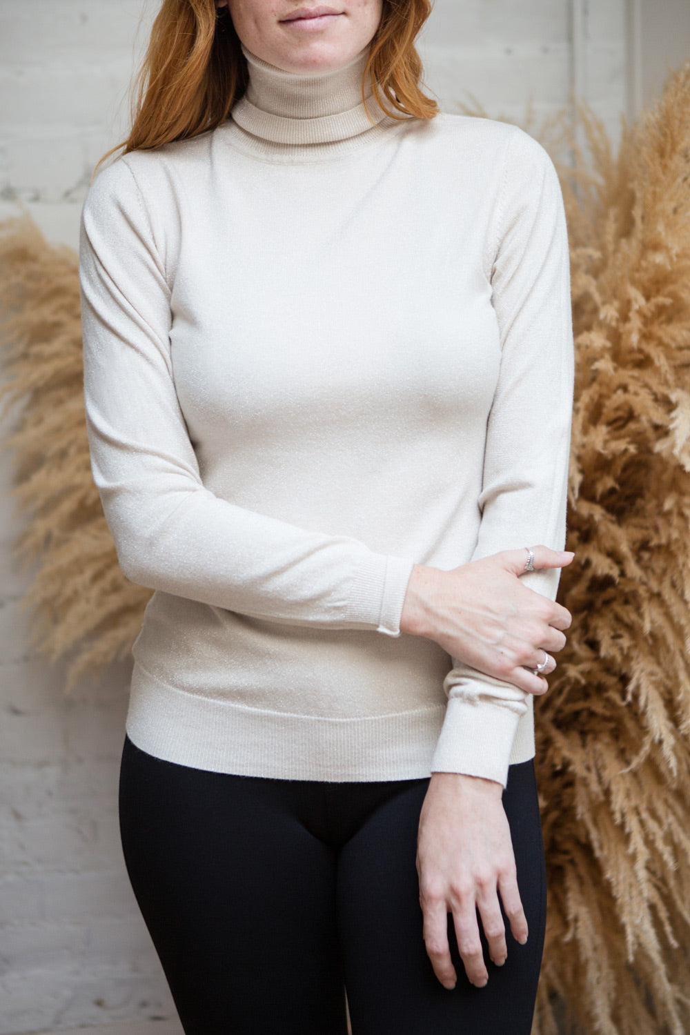 Lecco Black Sparkling Turtleneck Top | La petite garçonne model