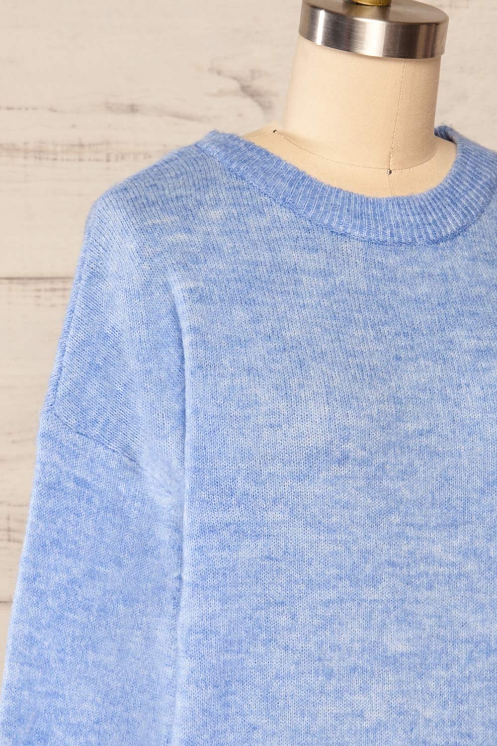 Lenes Blue Melange Knit Sweater | La petite garçonne side close up