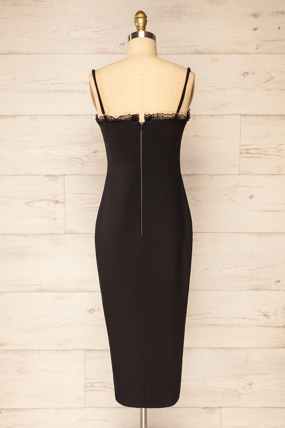 Lenna Black Fitted Midi Dress w/ Sweetheart Neckline | La petite garçonne back view
