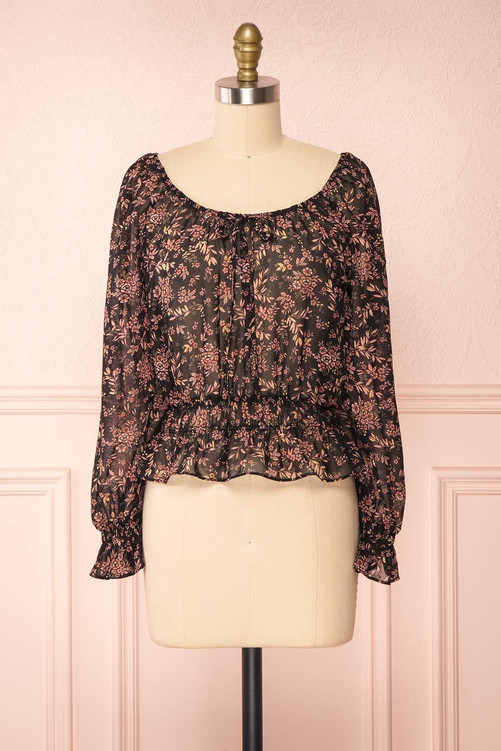 Leonila Black Floral Cropped Blouse | Boutique 1861