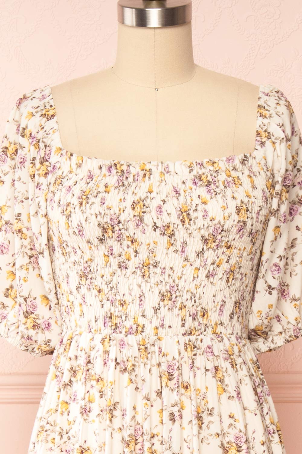 Leonne Square Neck Floral Midi Dress | Boutique 1861 front close up
