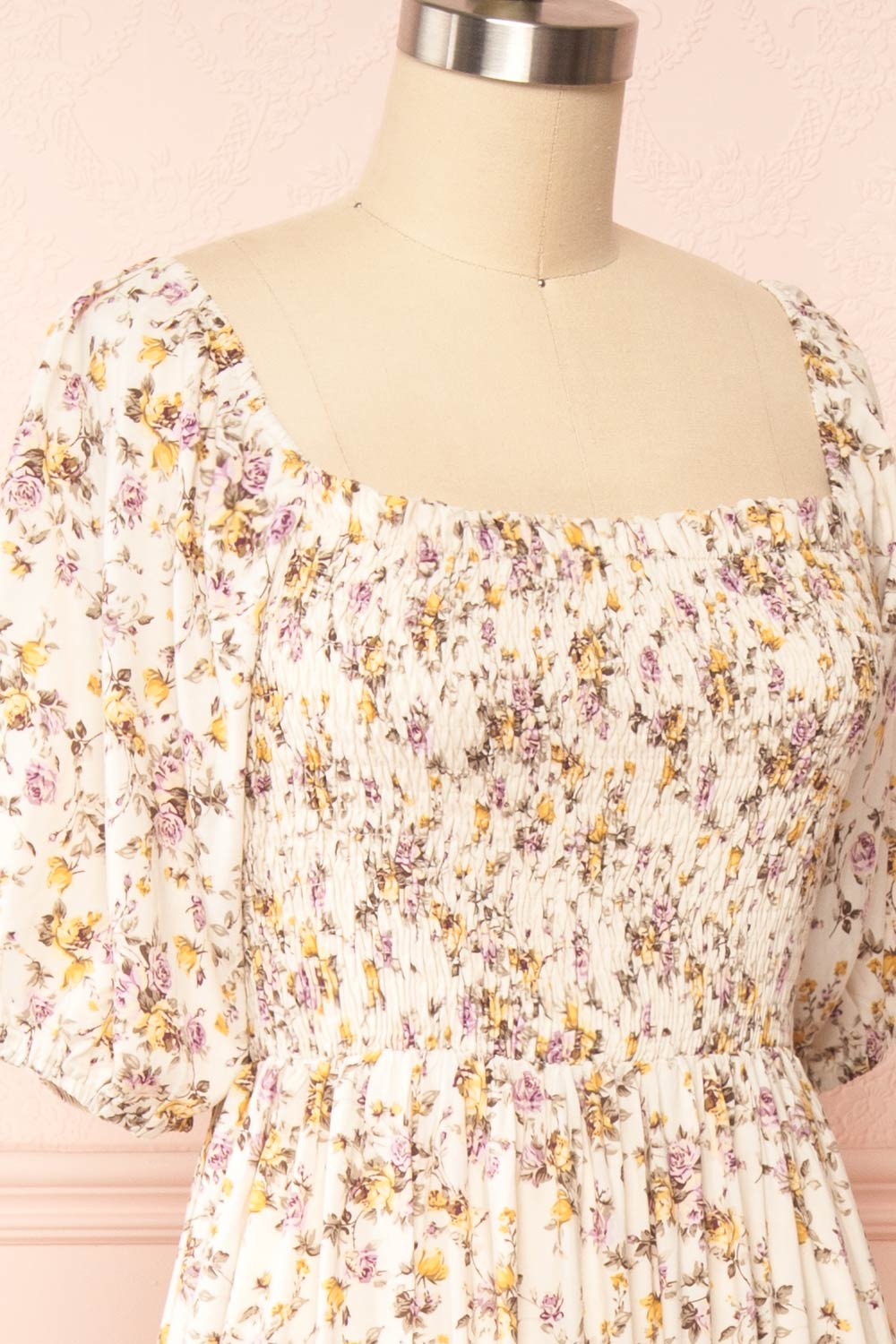 Leonne Square Neck Floral Midi Dress | Boutique 1861 side close up