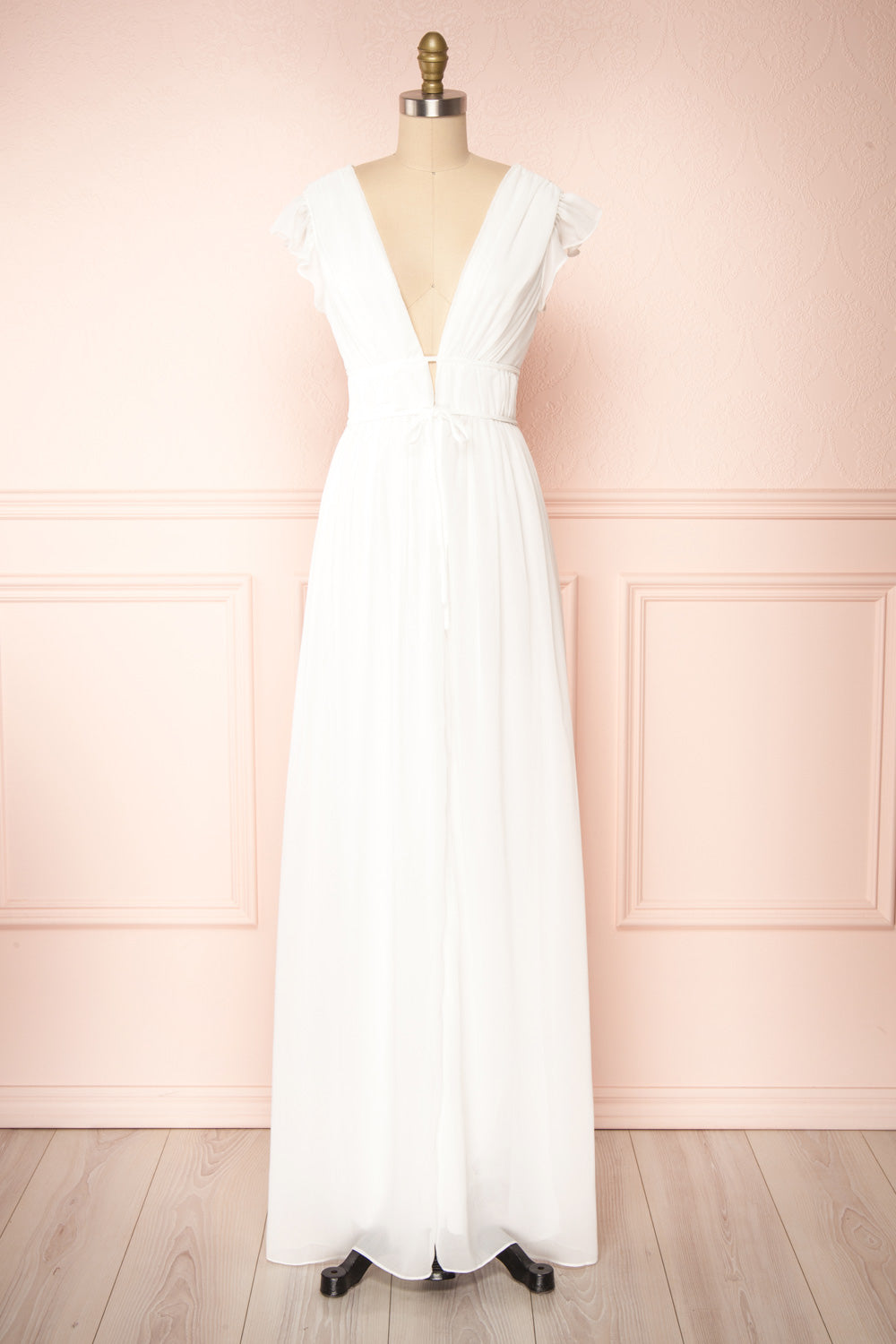 Leony Ivory V-Neck Chiffon Maxi Dress | Boudoir 1861 front view