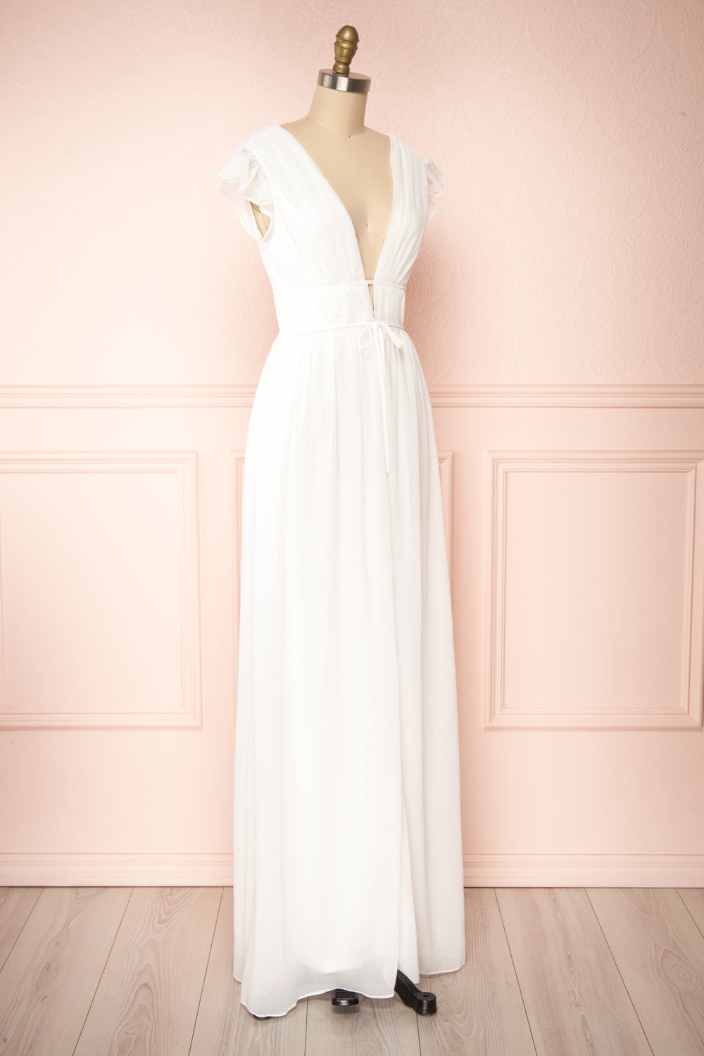 Leony Ivory V-Neck Chiffon Maxi Dress | Boudoir 1861 side view