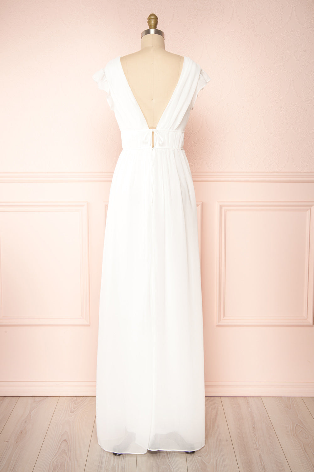 Leony Ivory V-Neck Chiffon Maxi Dress | Boudoir 1861 back view