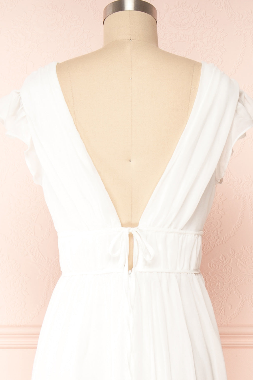 Leony Ivory V-Neck Chiffon Maxi Dress | Boudoir 1861 back close up