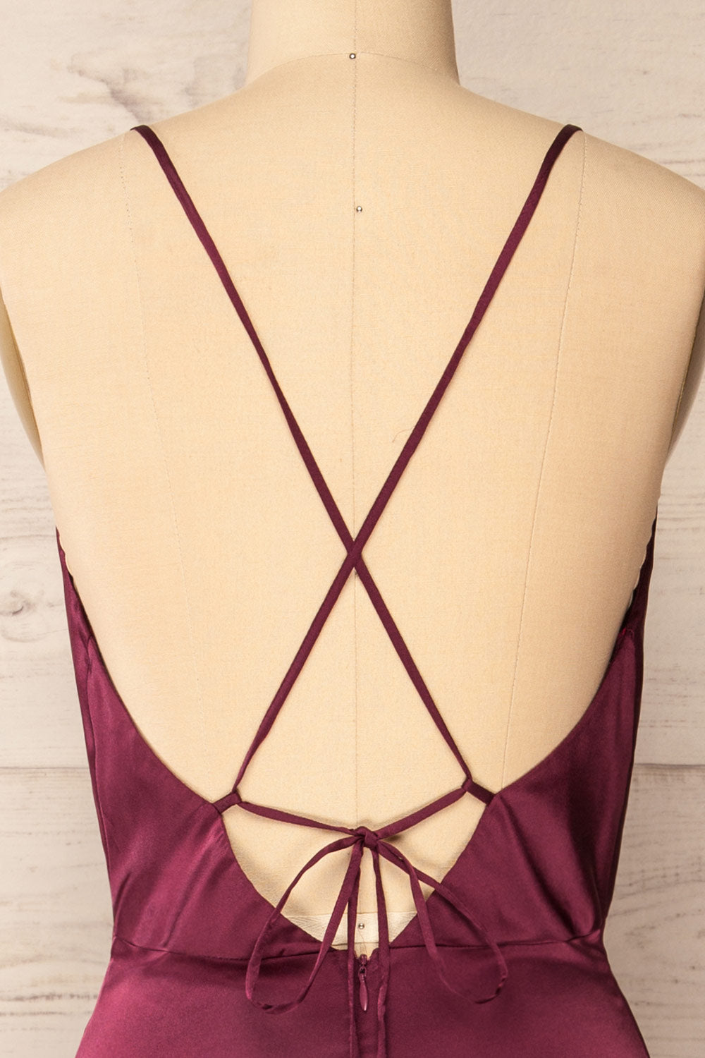 Letheria Purple Cowl Neck Satin Maxi Dress | La petite garçonne back close-up