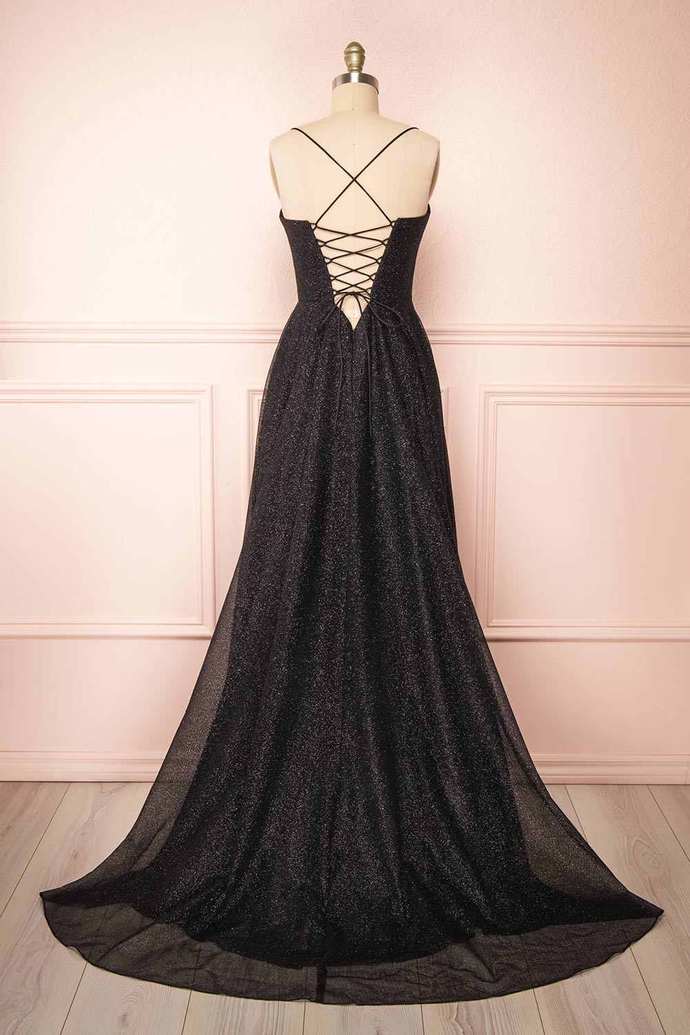Lexy Black Sparkly Cowl Neck Maxi Dress | Boutique 1861 back view 