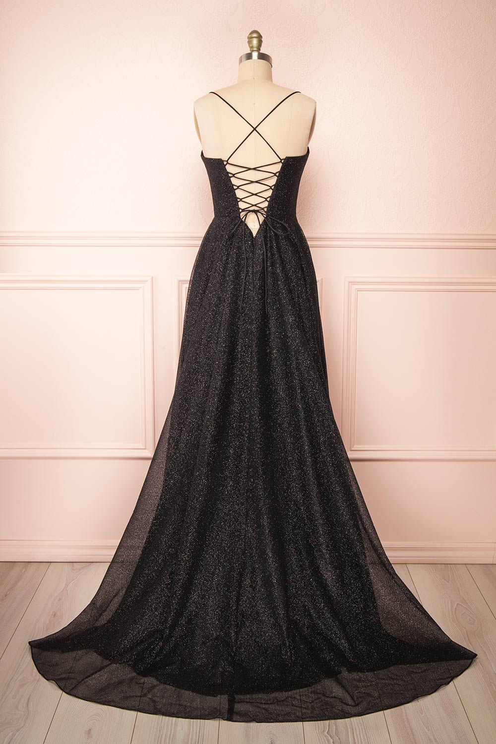 Lexy Black Sparkly Cowl Neck Maxi Dress | Boutique 1861 back view