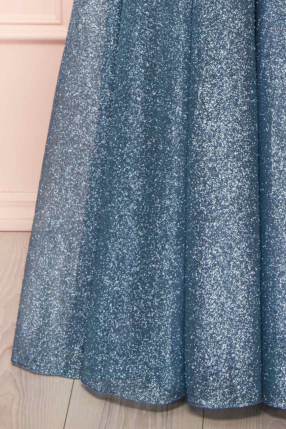 Lexy Blue Grey Sparkly Cowl Neck Maxi Dress | Boutique 1861 bottom 