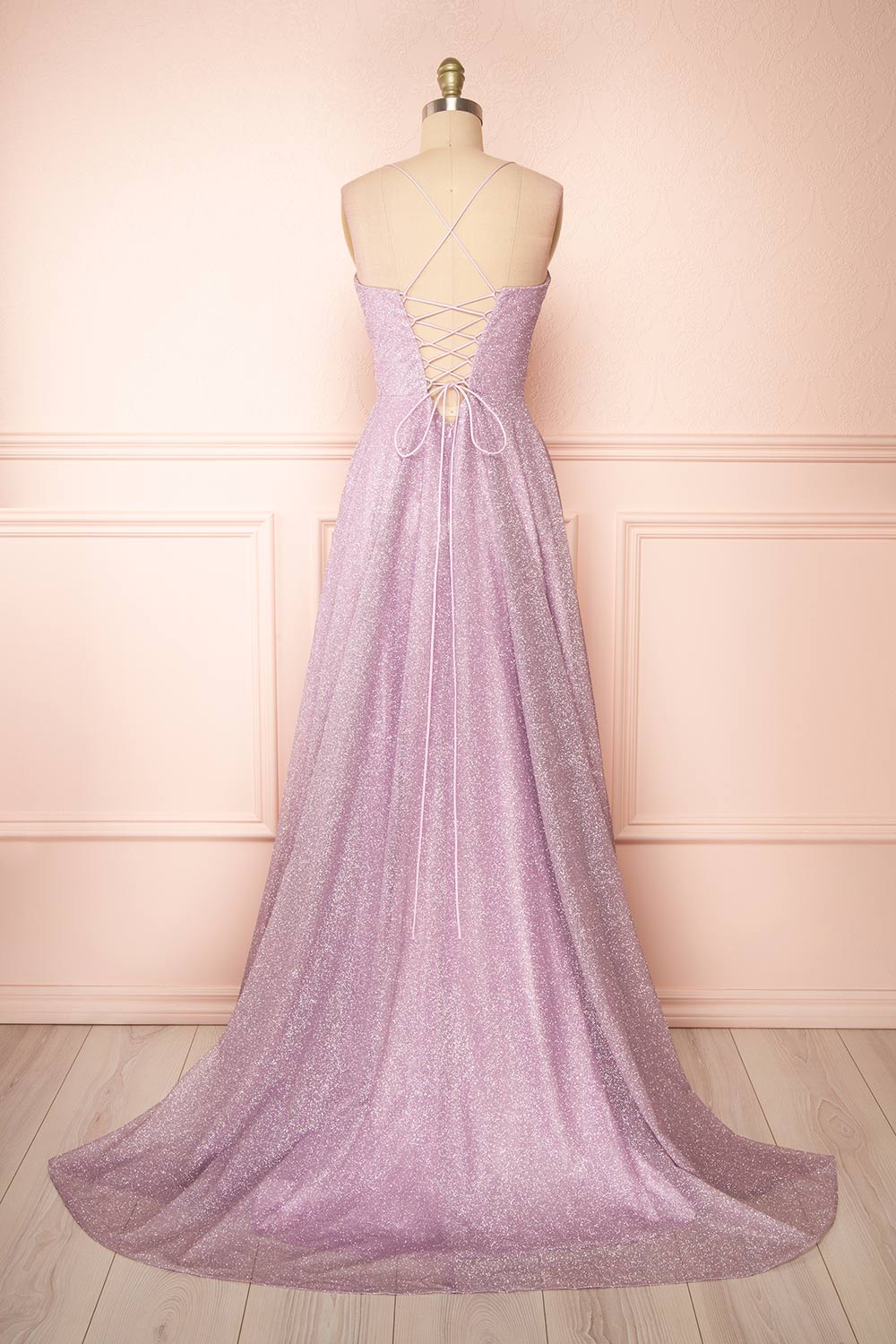 Lexy Lilac Sparkly Cowl Neck Maxi Dress | Boutique 1861 back view