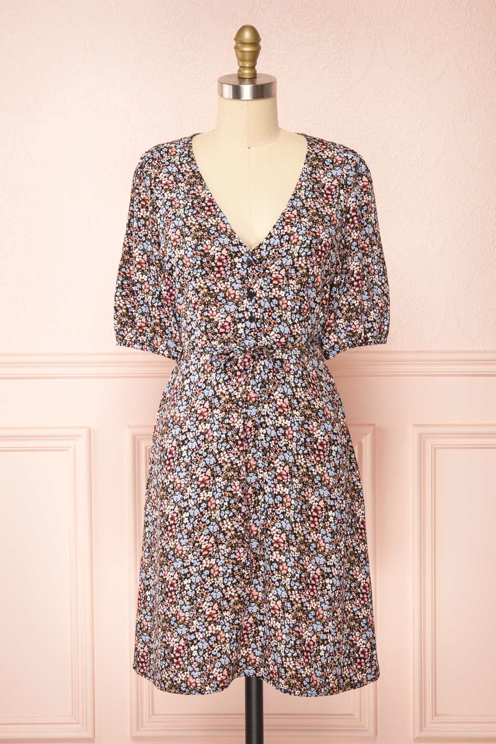 Liana Floral Short V-Neck Dress | Boutique 1861 front view