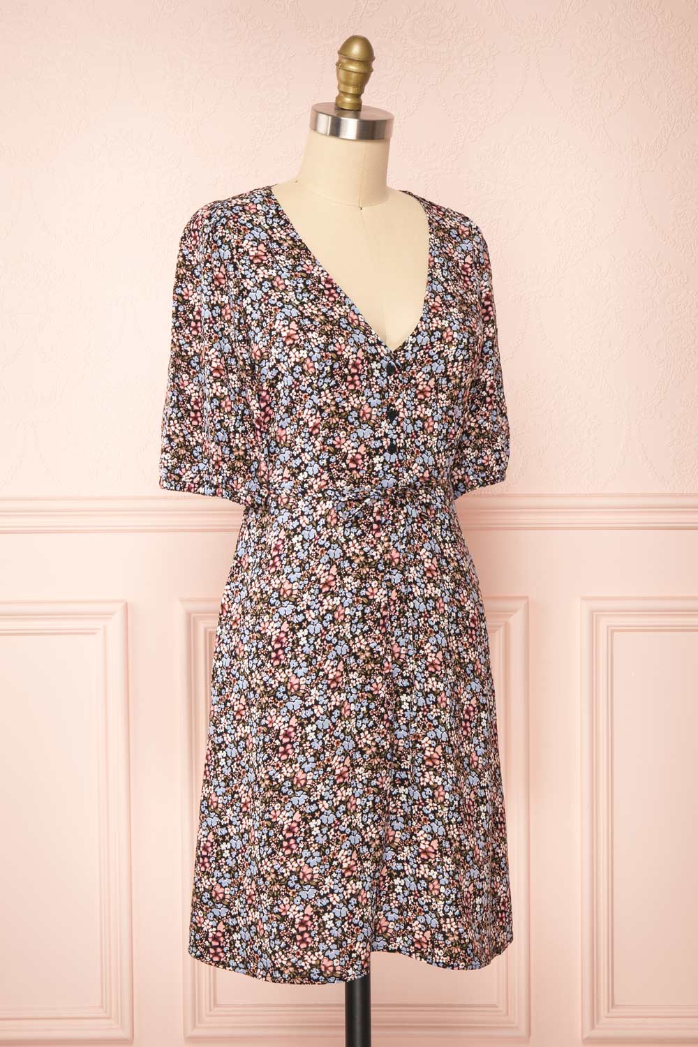 Liana Floral Short V-Neck Dress | Boutique 1861 side view