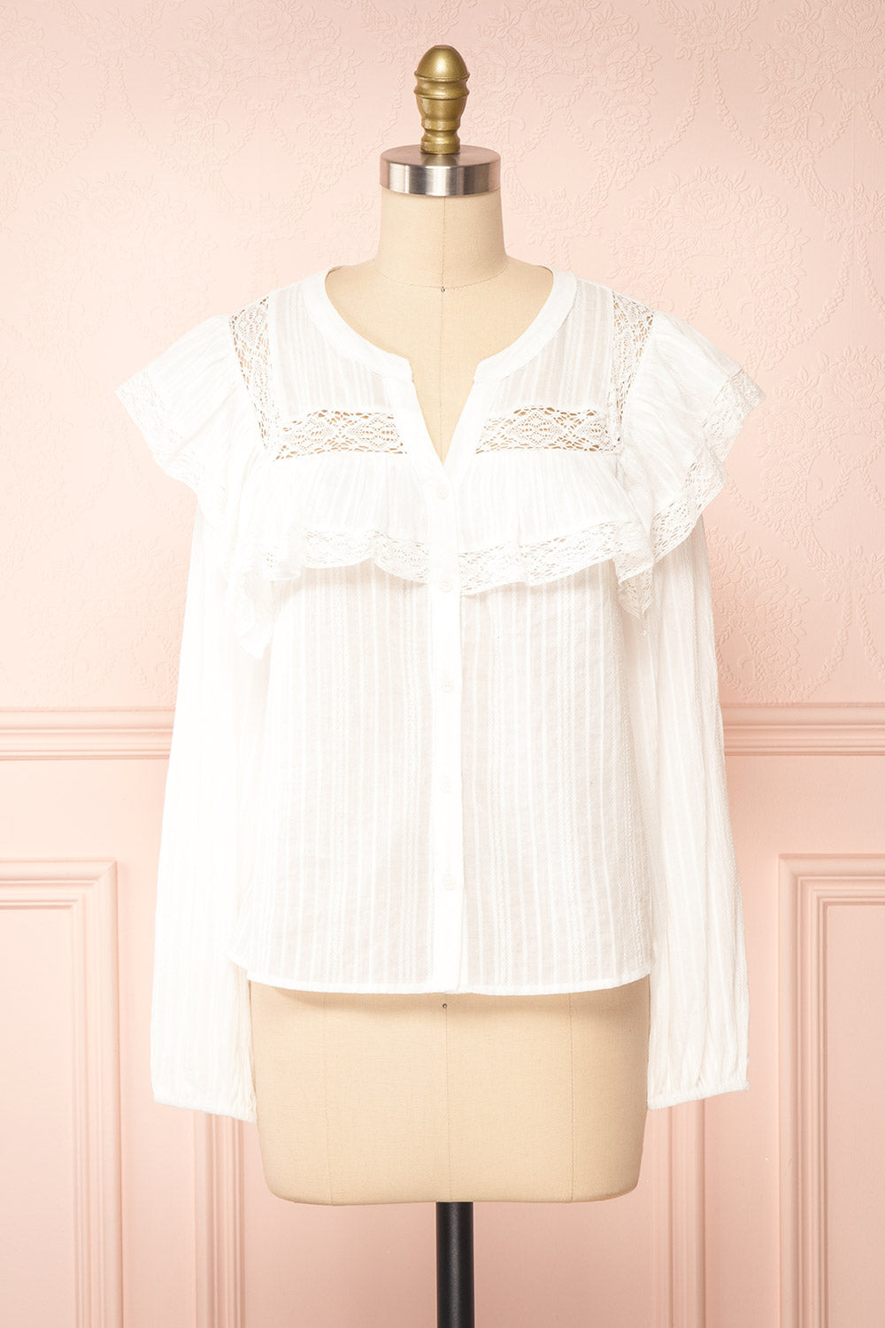 Liberalis Striped Blouse w/ Ruffles | Boutique 1861 front view