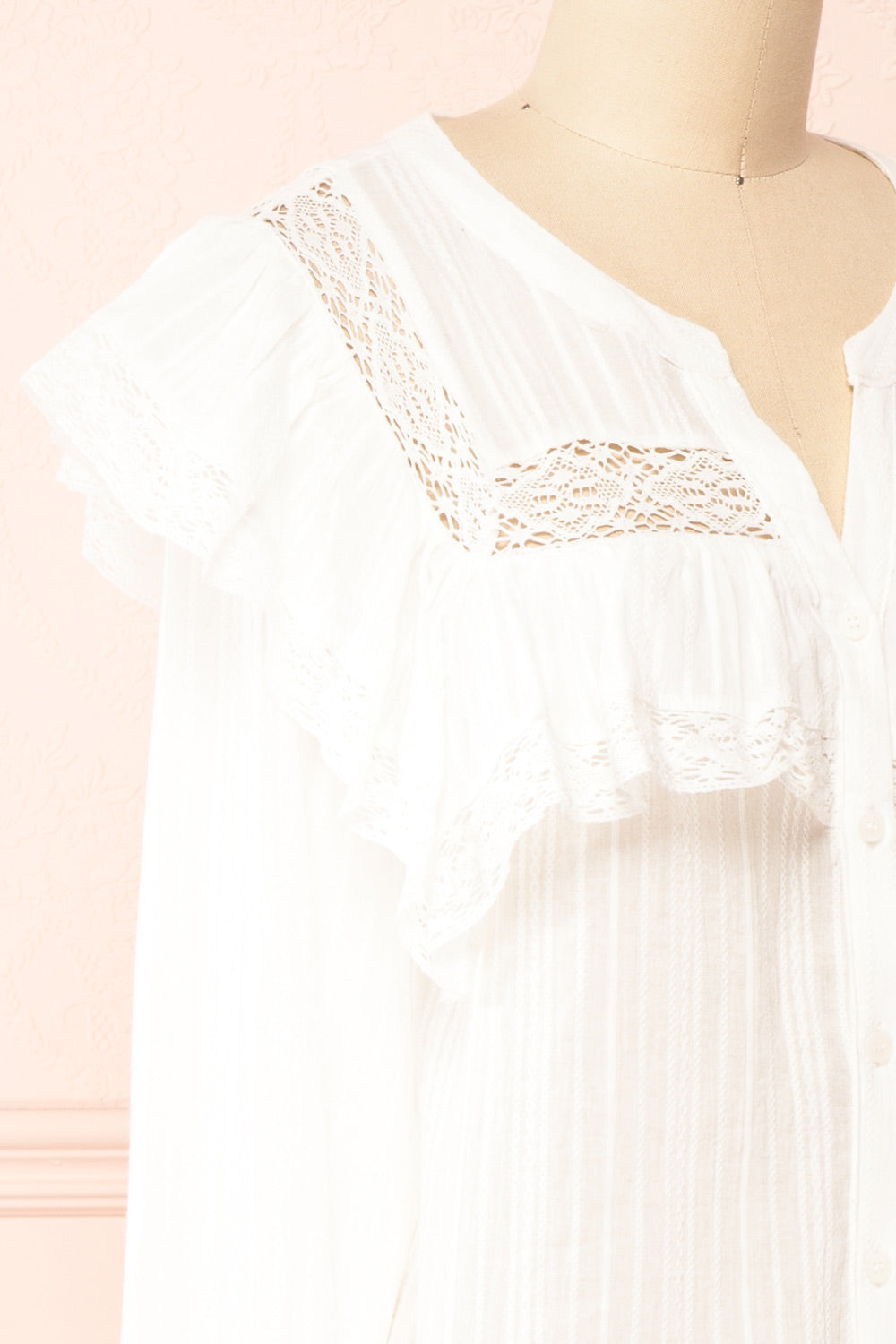 Liberalis Striped Blouse w/ Ruffles | Boutique 1861 side close-up