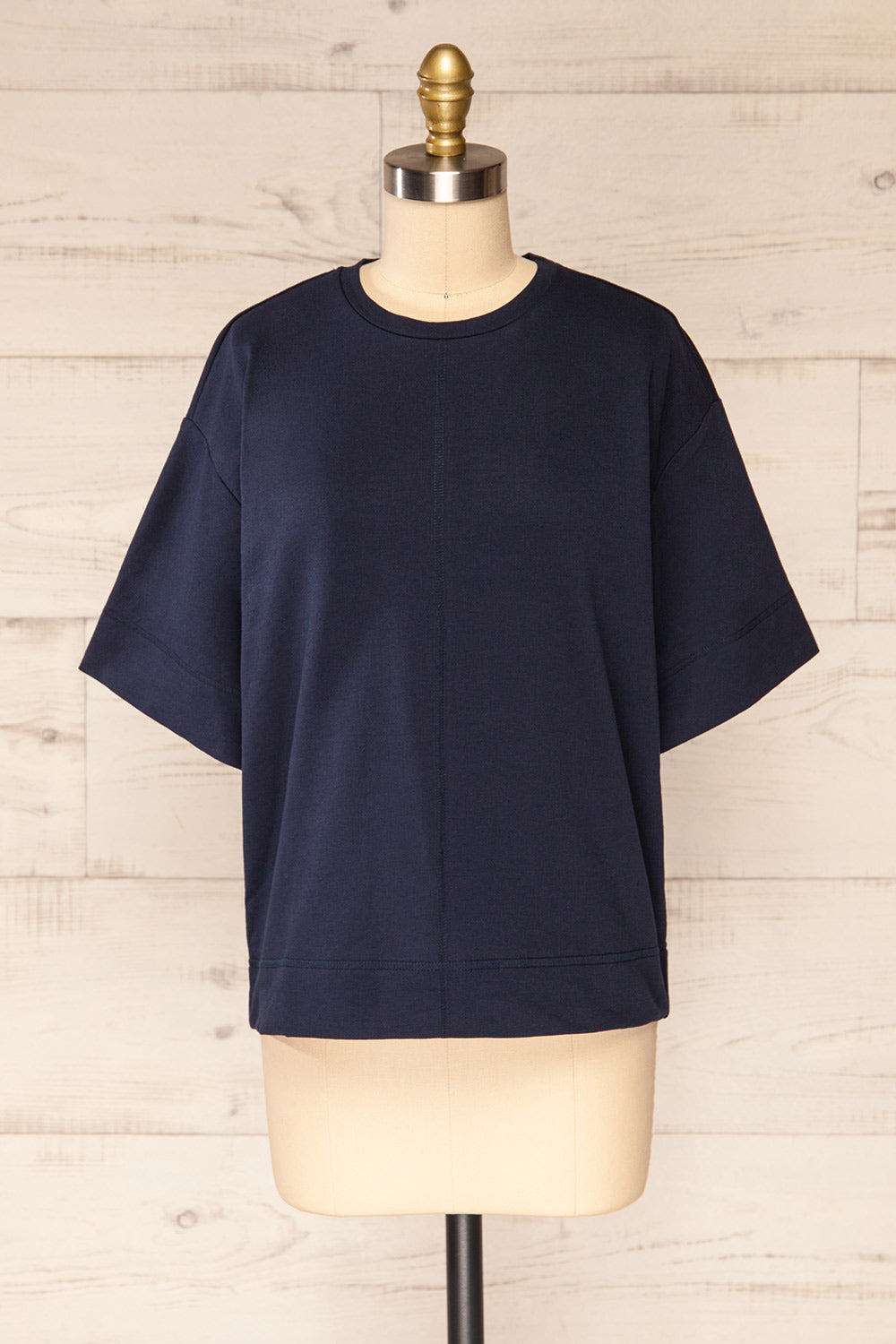 LIicata Navy Round Collar Top | La petite garçonne front view
