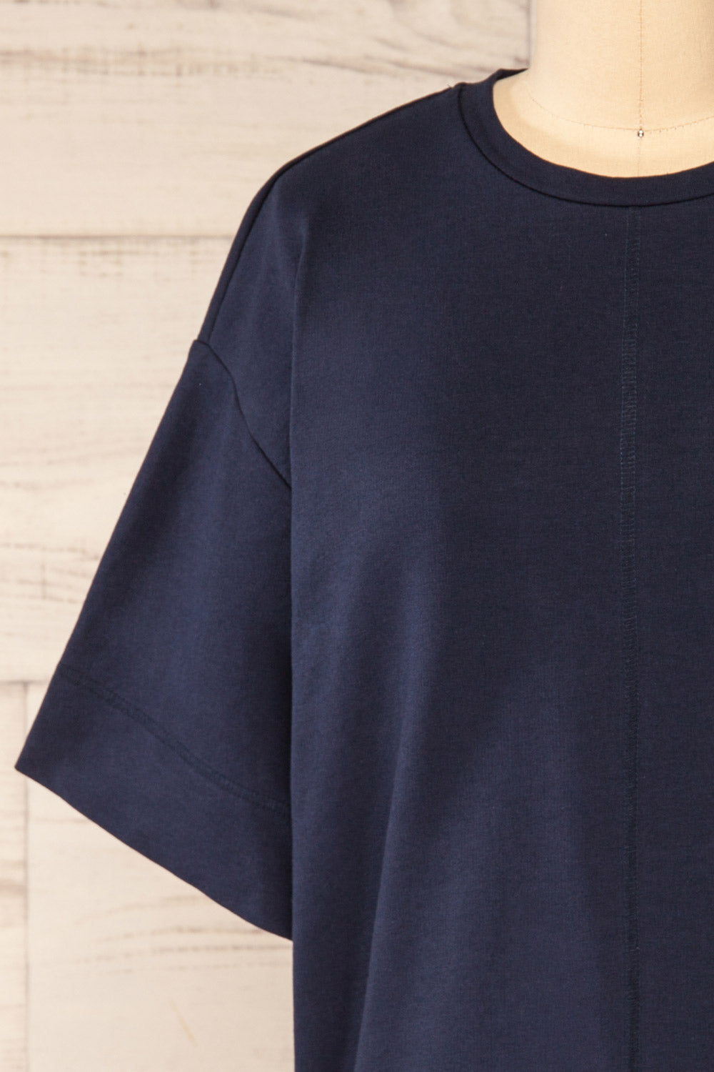 LIicata Navy Round Collar Top | La petite garçonne front close-up