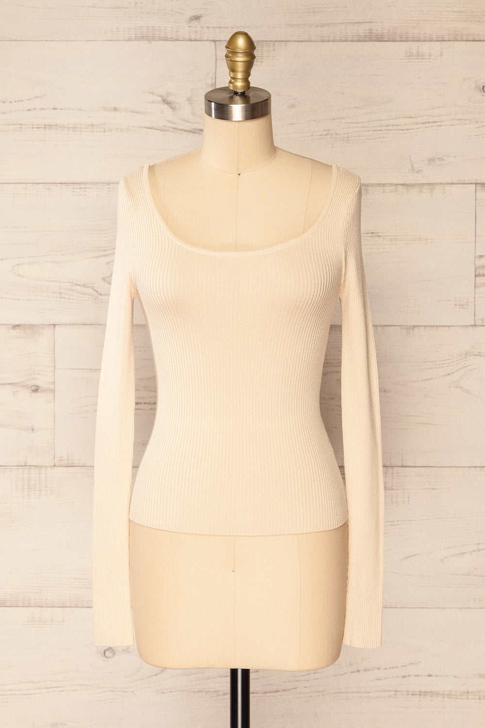 Limnaee Beige Haut Côtelé à Dos Croisé | La petite garçonne front view