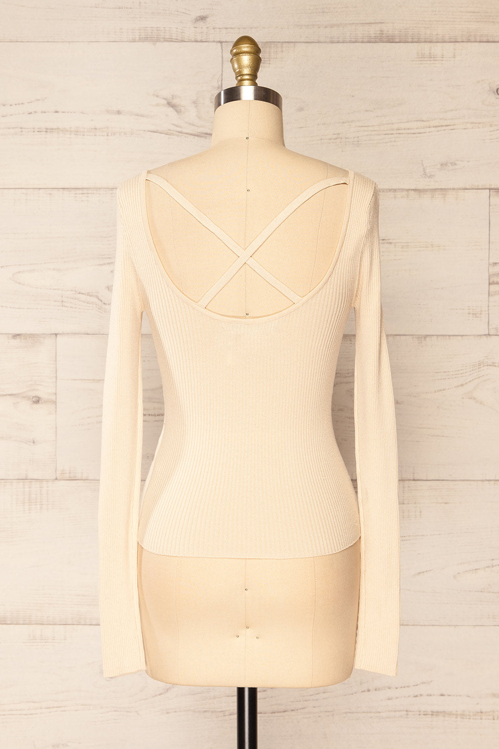 Limnaee Beige Haut Côtelé à Dos Croisé | La petite garçonne side close-up