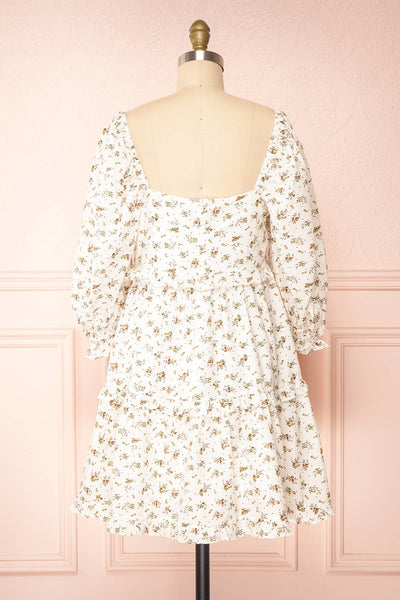 Linea White Floral Short Dress w/ Puffy Sleeves | Boutique 1861  back view