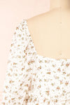 Linea White Floral Short Dress w/ Puffy Sleeves | Boutique 1861  back close-up
