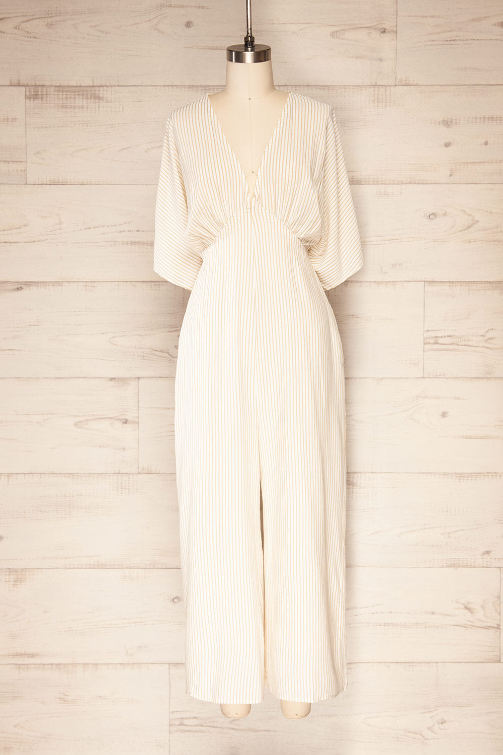 Lipari White Lined V-Neck Wide Leg Jumpsuit | La petite garçonne front view