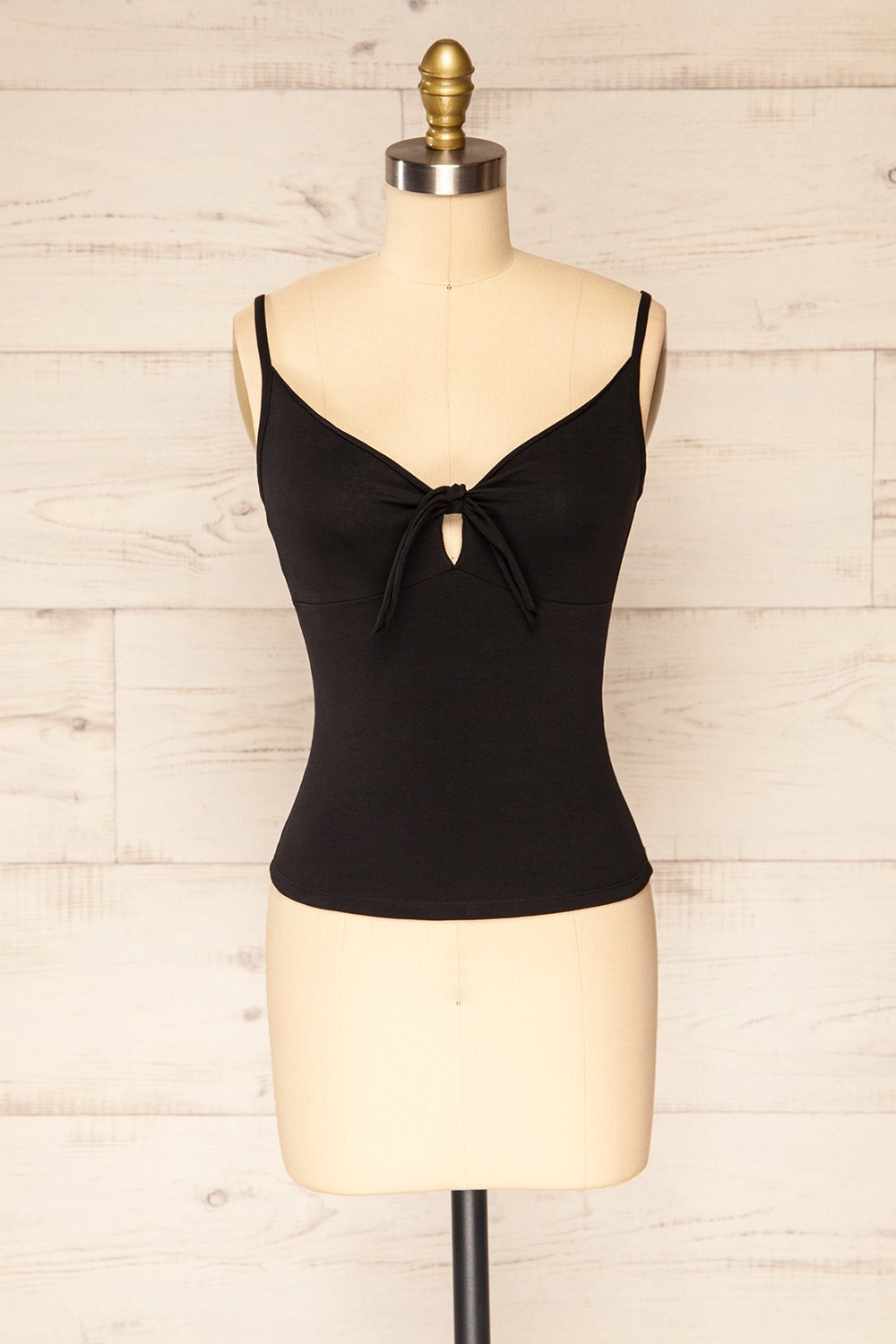 Lipno Black Knotted Thin Straps Cami | La petite garçonne