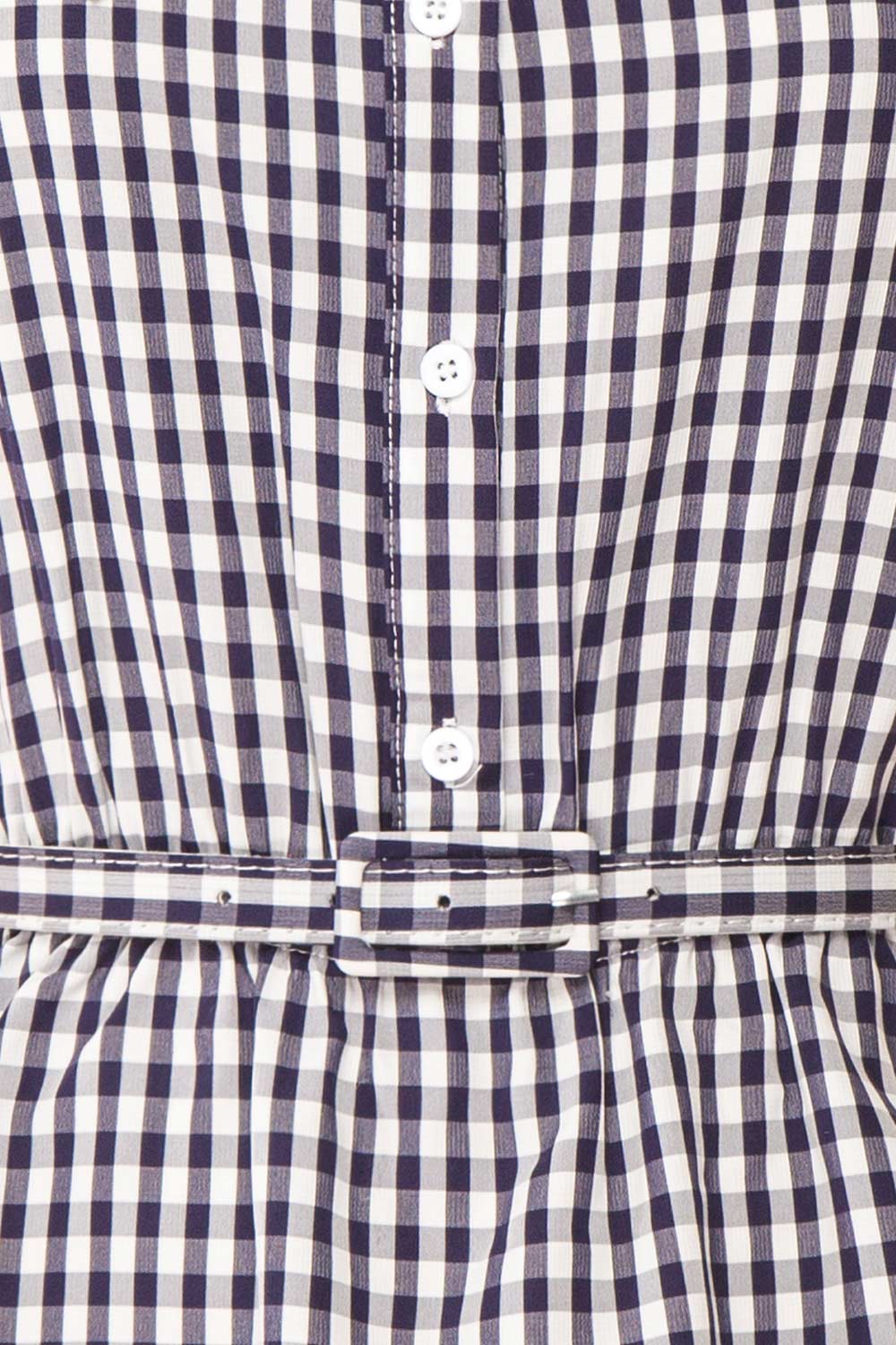 Lisa-Maria Navy Blue Gingham Peplum Top | Boutique 1861 fabric