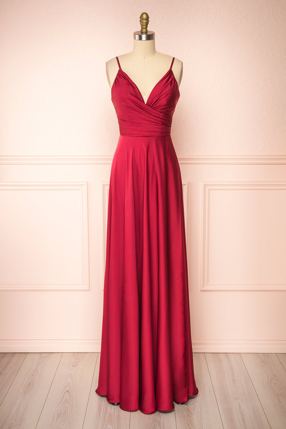 Lizza Burgundy Satin Maxi Dress W/ Slit