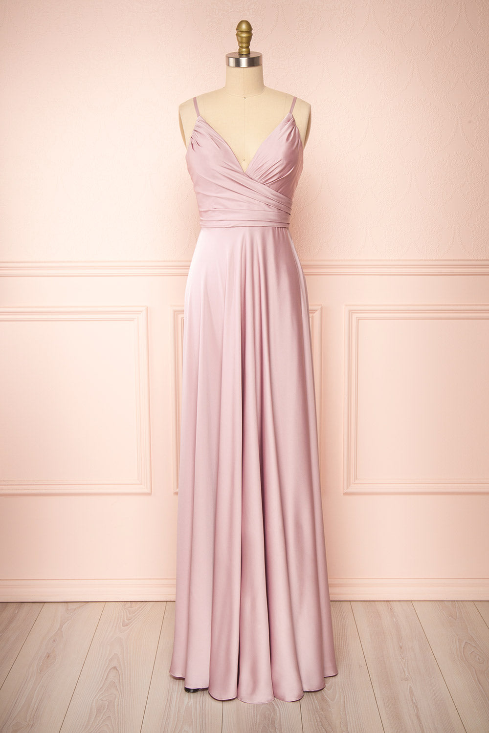 Lizza Mauve Satin Maxi Dress w/ Slit | Boudoir 1861 front view