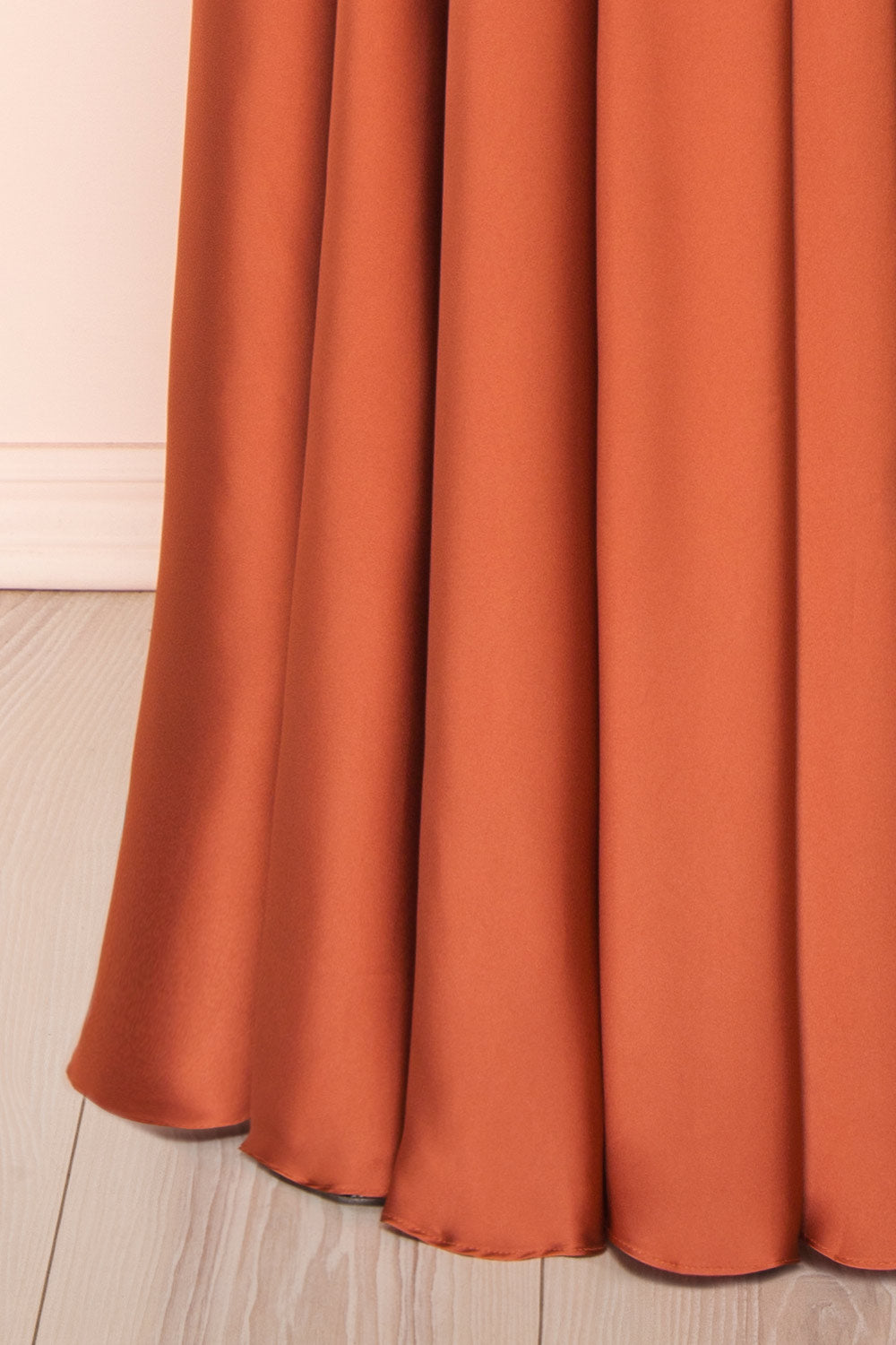 Lizza Rust Satin Maxi Dress w/ Slit | Boudoir 1861 bottom