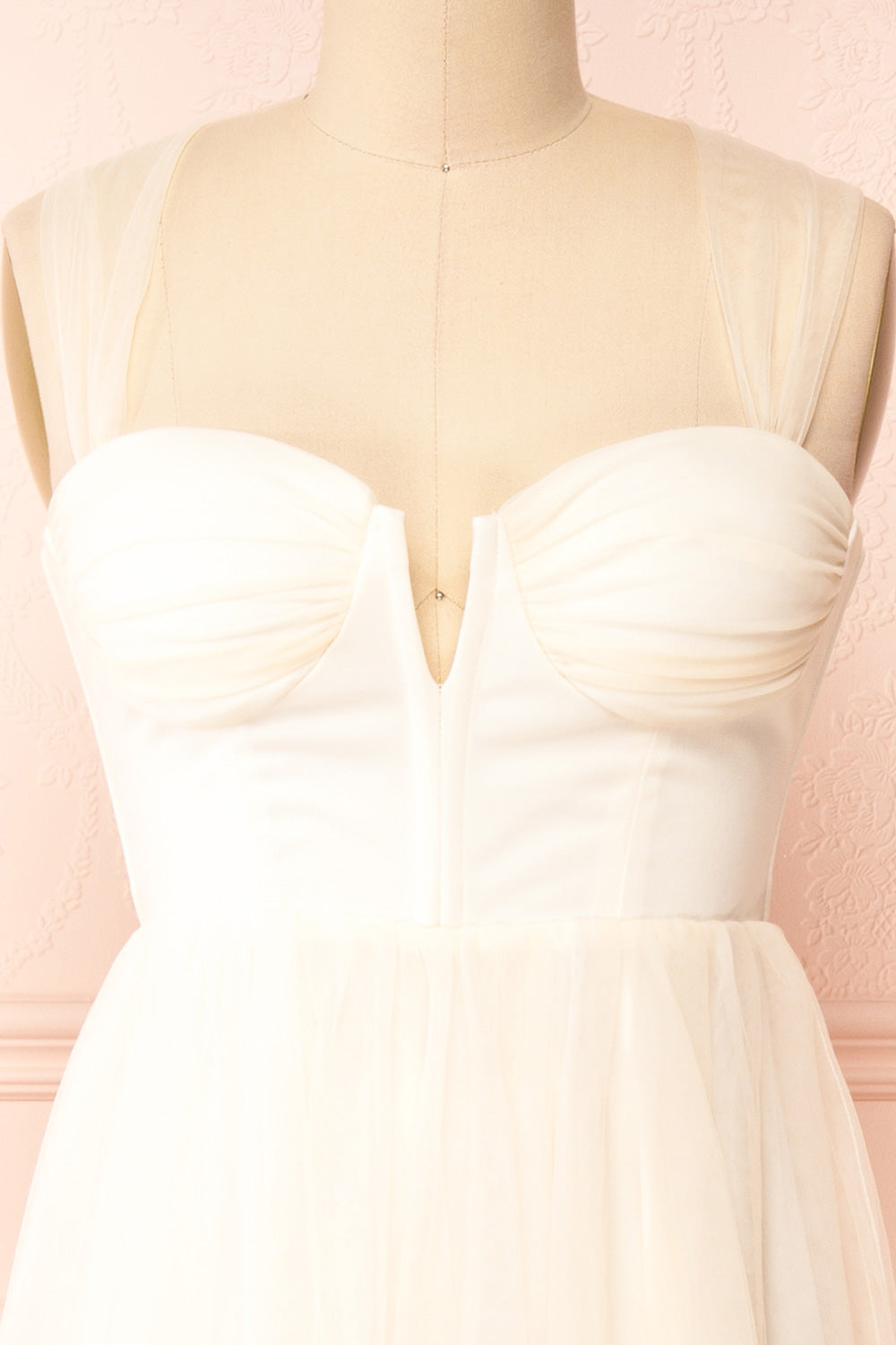 Lizzie Cream Midi Tulle Dress w/ Corset | Boutique 1861 front close-up
