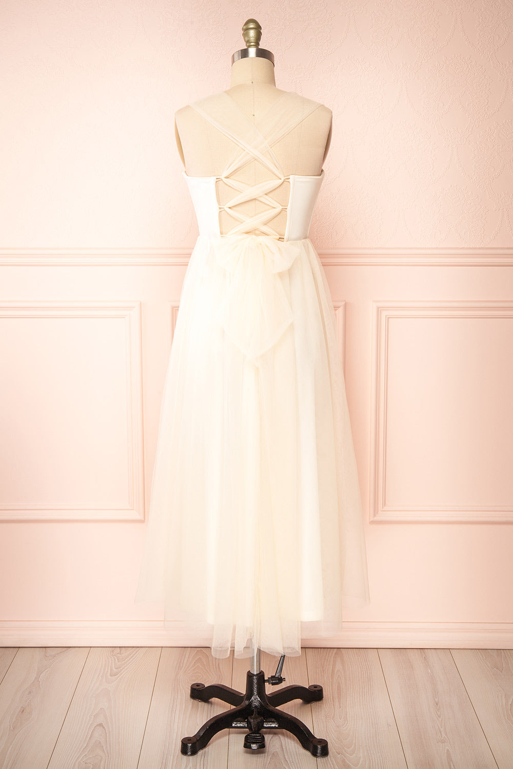 Lizzie Cream Midi Tulle Dress w/ Corset | Boutique 1861 back view